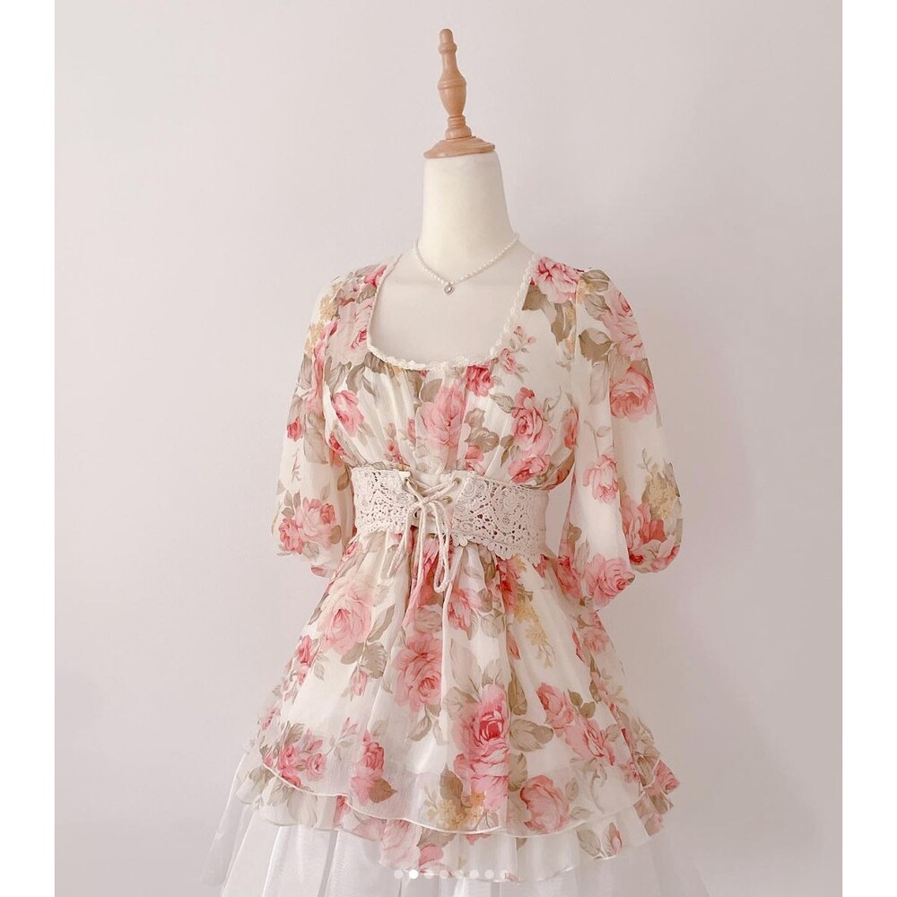 Liz Lisa Tunic floral fit flare corset waist womens Cream small romantic kawaii